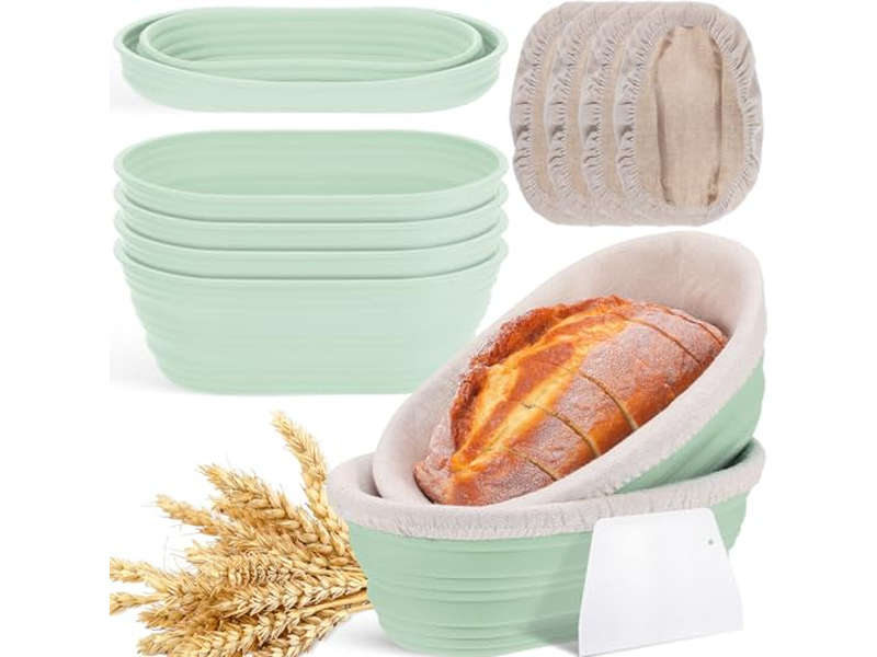 Большая овальная корзина, маленькая миска для смешивания хлеба, деревянная баннетон для расстойки заквасочного теста