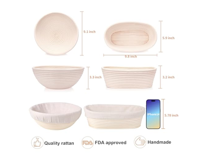 Овальная корзина для расстойки 1 кг, 9 дюймов, большой размер для выпечки хлеба, прямоугольный ротанг