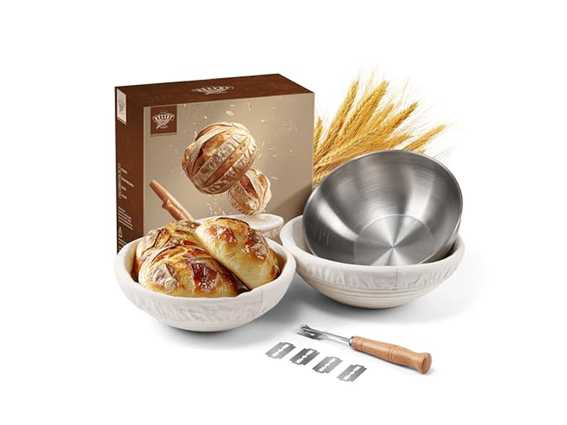 Набор для закваски с круглой ротанговой корзиной для расстойки хлеба