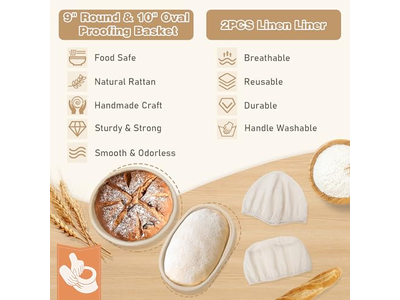 Ротанговая хлебная корзина с крышкой и вкладышем, инструмент для расстойки закваски